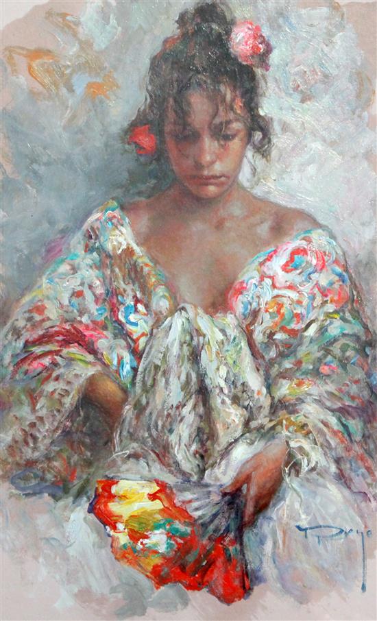 § Jose Mateu San Hilario Royo (b.1941) Girl with a shawl, 13.75 x 8.5in.